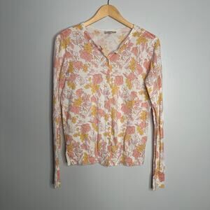 Loft Women's Pink + Yellow Floral Lightweight Button Front Cardigan‎ Size S
